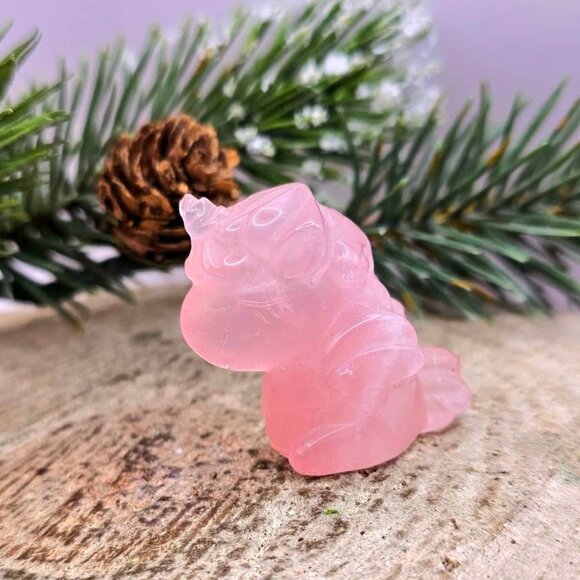 Nature Rose Quartz Hand Carved 2" Sleeping Unicorn Figure - Picture 2 of 10